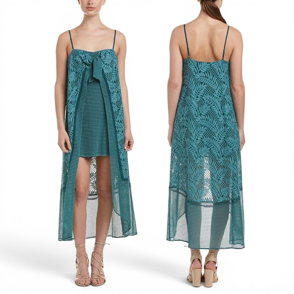 Red Carter Imari Teal Layered Maxi Dress Boho High Low Resort Vacation Small